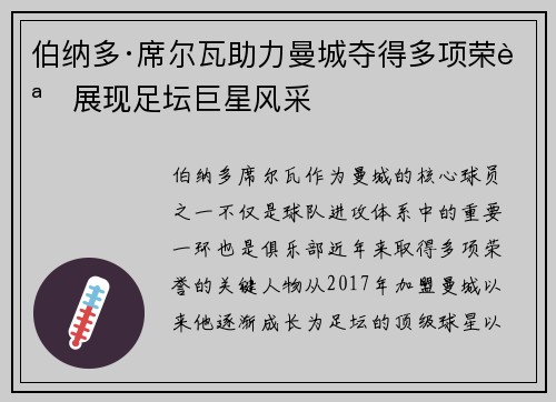 伯纳多·席尔瓦助力曼城夺得多项荣誉展现足坛巨星风采